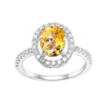 Abiding Jewelry Factory Oval Halo Natural Gemstone Citrine Ring With Pave CZ Accented 925 Sterling Silver Ring for Engagement