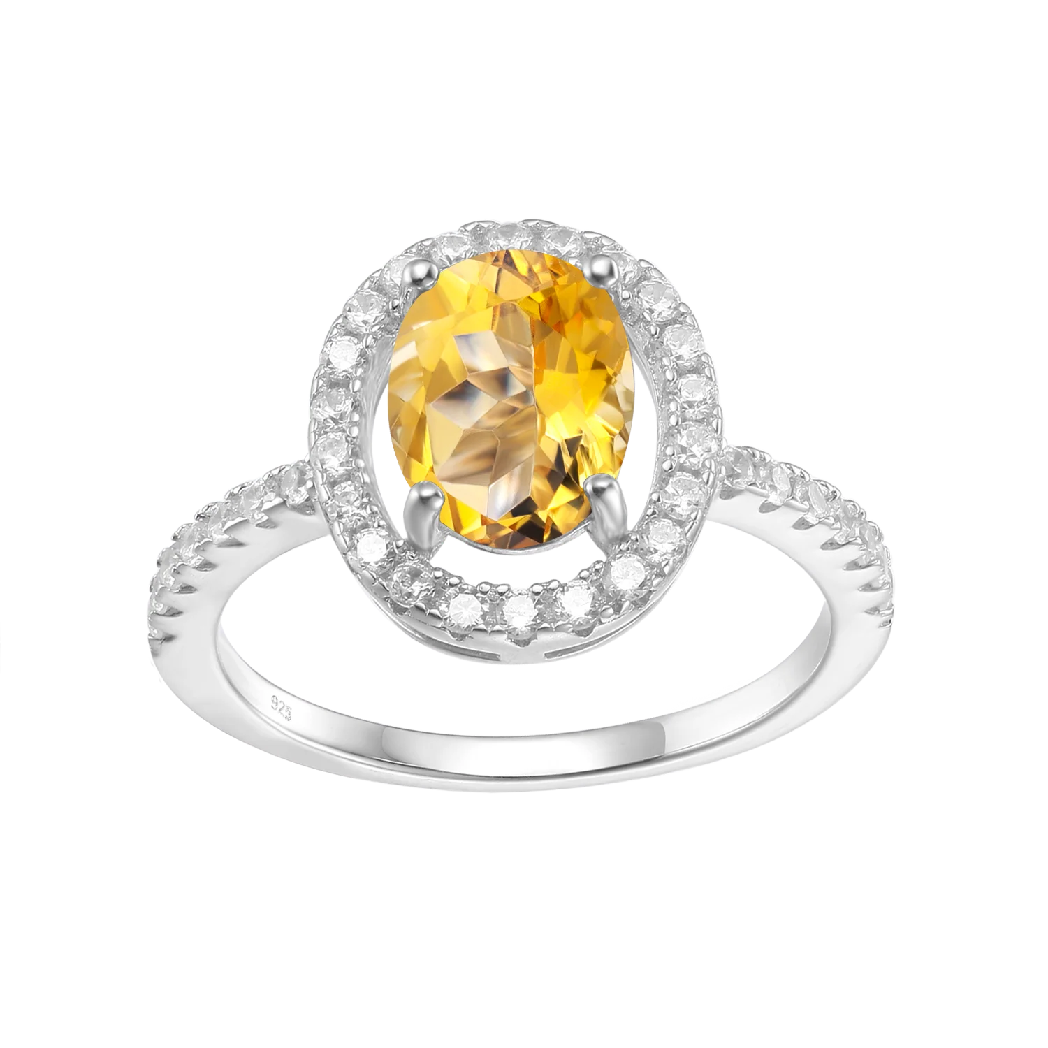 Abiding Jewelry Factory Oval Halo Natural Gemstone Citrine Ring With Pave CZ Accented 925 Sterling Silver Ring for Engagement