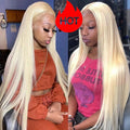 150% Density 613 Blonde Human Hair Lace Front Wig 26 28 Inch Bone Straight Blonde Frontal HD Lace Wigs