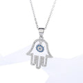 Fashion Jewelry 925 Sterling Silver Turkish Crystal Tiny Eye Hand Hamsa Pendant Necklace for Women