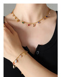 Unique Design New Fashion Lasting Stainless Steel Chain Drip Multicolour CZ Simple Style Choker Collarbone Necklace for Women