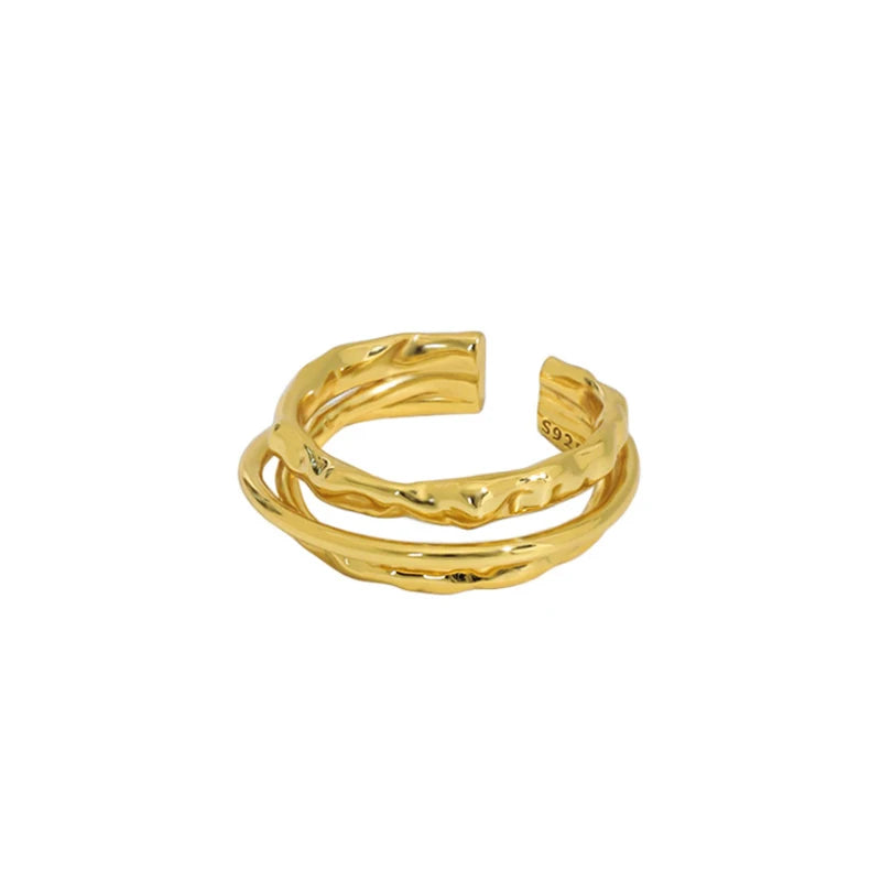 Geometric Concave and Convex Surface S925 Sterling Silver Double Layer Open Rings for Women