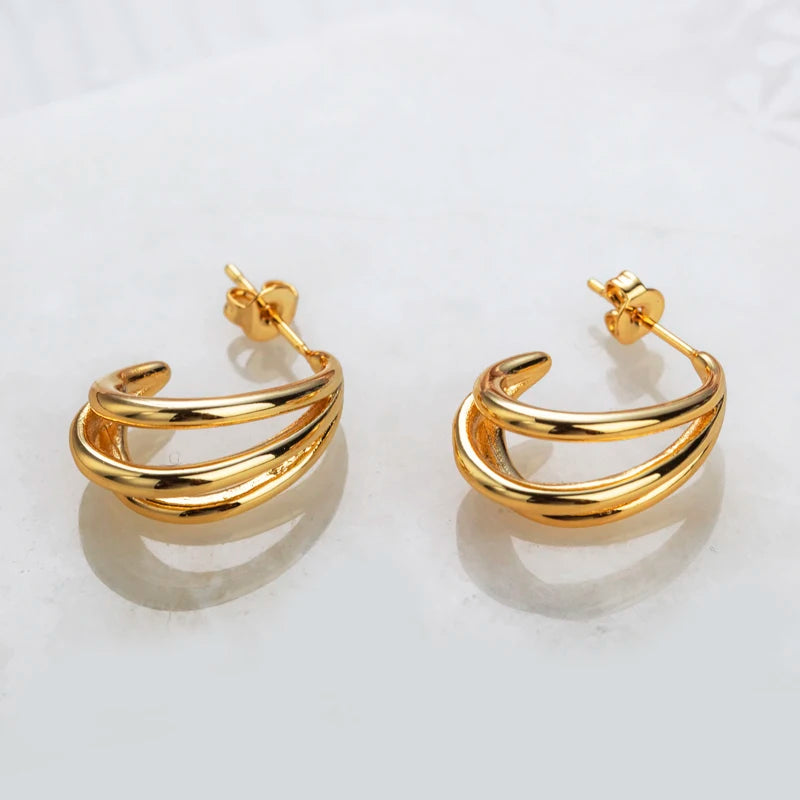 Hypoallergenic Fashion C Curved Semicircle Earrings Women Gold Stainless Steel Half Circle Stud Earring Jewelry Bijoux