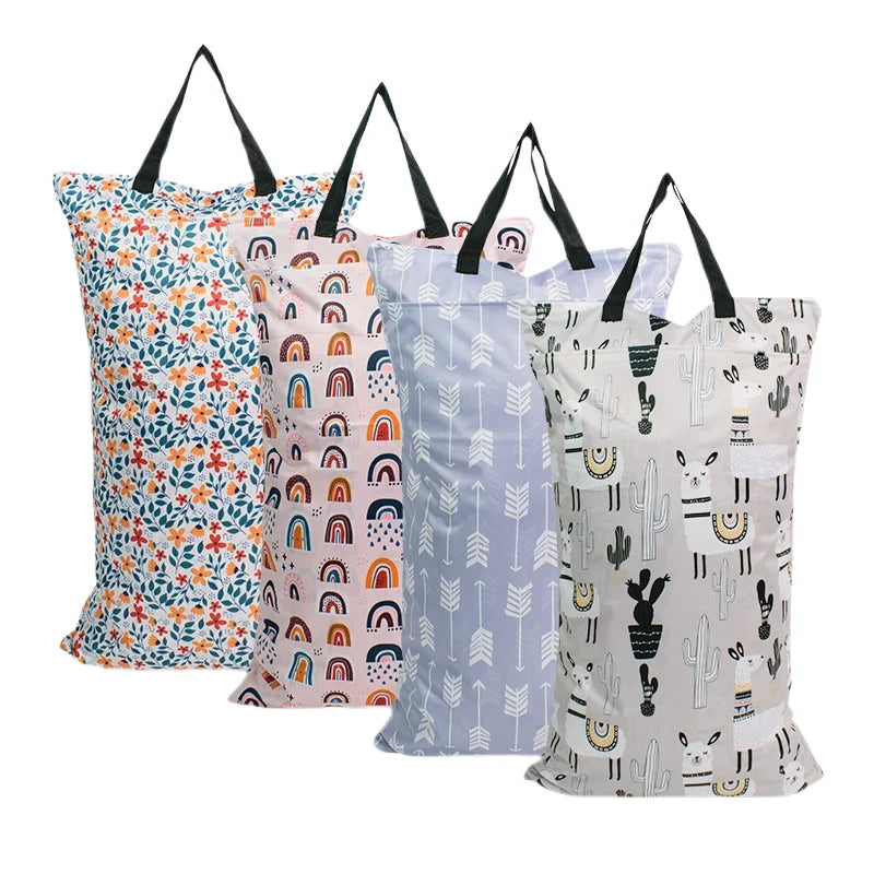 Customized 40x70cm Two Zipper Pockets Large Capacity Big Size Hanging Wet Dry Cloth Diaper Bags Washable Waterproof Storage Bag