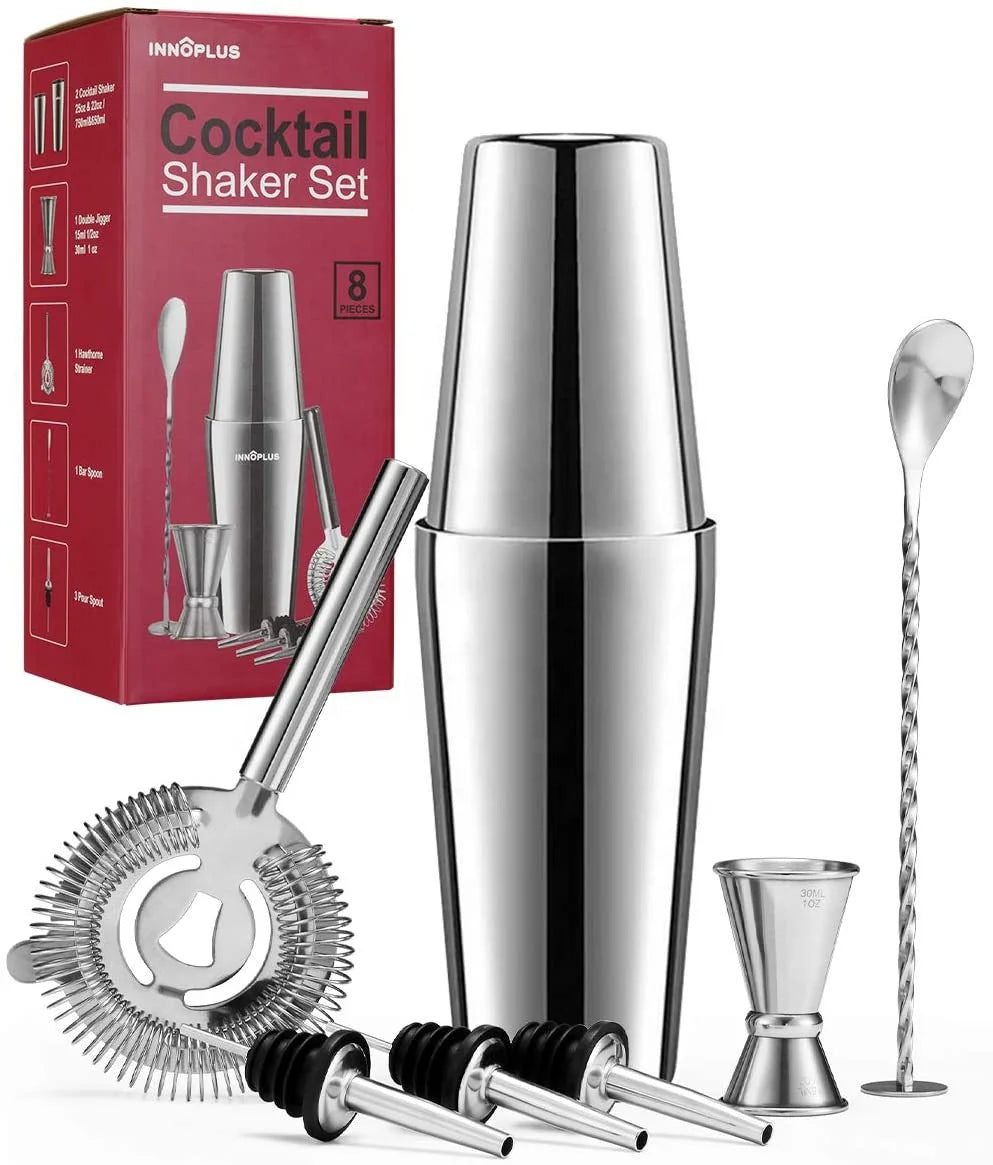 Wuyi Camol Factory Direct Custom Bartender Bar Tools boston Stainless Steel Shaker Set