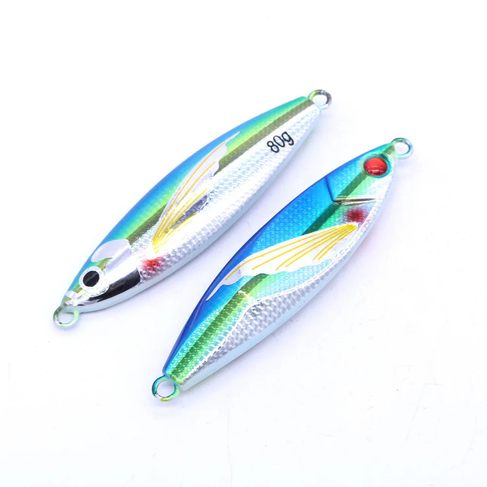 JIGGINGDUKE 40g 60g 80g 100g Saltwater Glowing Slow Pitch Jigging Lure Fishing Metal Jigs Bait