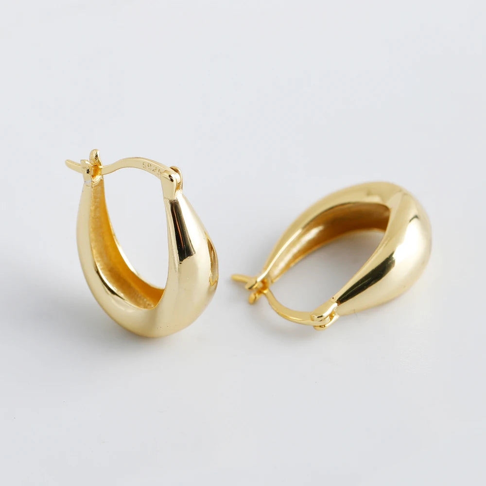 925 Sterling Silver Fashion Geometric Thick Chunky 18k Gold Plated Non Tarnish U Shaped Hypoallergenic Hoop Earrings Jewelry