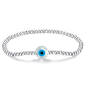 Customized 925 Sterling Silver 3mm Round Small Ball Beads with Cross Hand Shell Blue Devil Eye Charm Bracelet for Women Gift