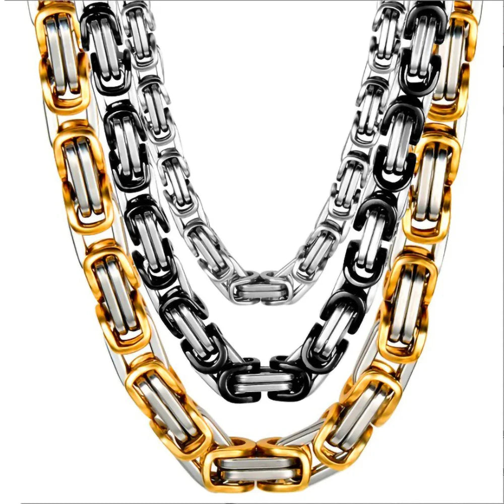 Wholesale 18k Gold Plated of Various Sizes Byzantine Chain 6mm8mm Stainless Steel Square Necklace 10mm15mm Bracelet Box Chain