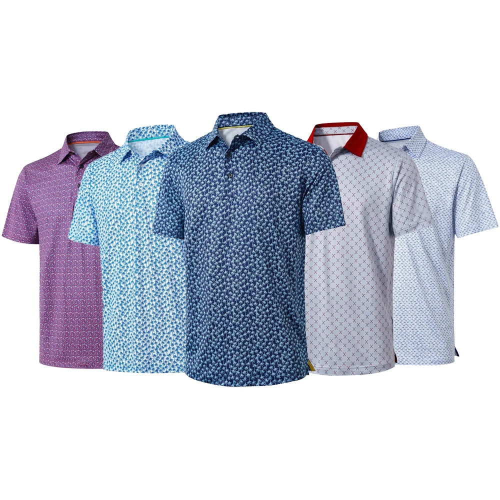 New Design Men's Golf for Shirts Printed Knitted Breathable Moisture Wicking Quick Dry Short Sleeve Casual Summer Wear