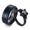 Fashion Accessories Couple Stone Rings 8MM Black Tungsten Ring Stainless Steel Zircon Cast Heart Ring for Women