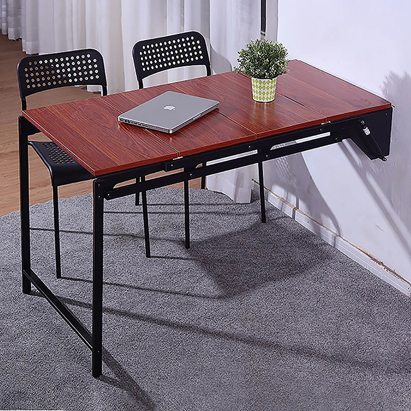 Space Saving Modern Home Furniture Brown Color Wooden Wall Mounted Wooden Panel Metal Frame Dining Table Folding