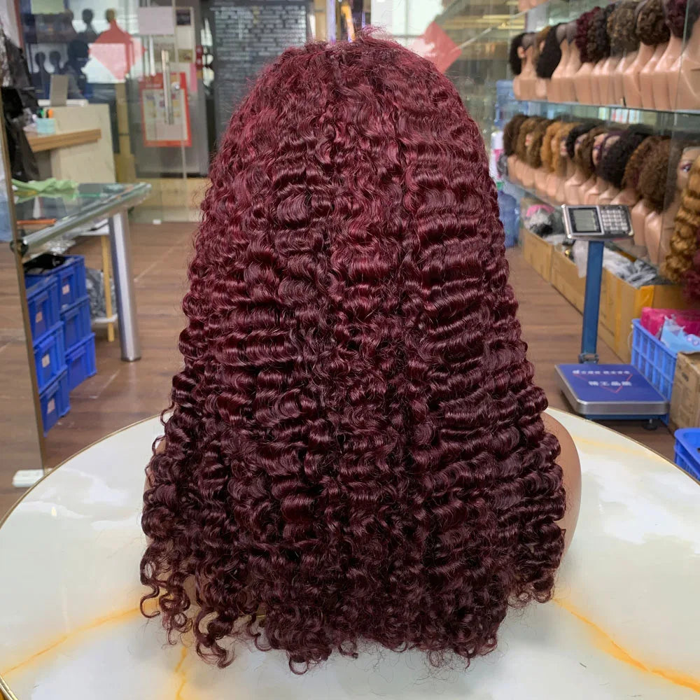 Raw Virgin Hair Wigs WholesaleCurly Wigs Sdd Wigs Human Hair Burmese Curl Hair Closure Lace #99J Wigs