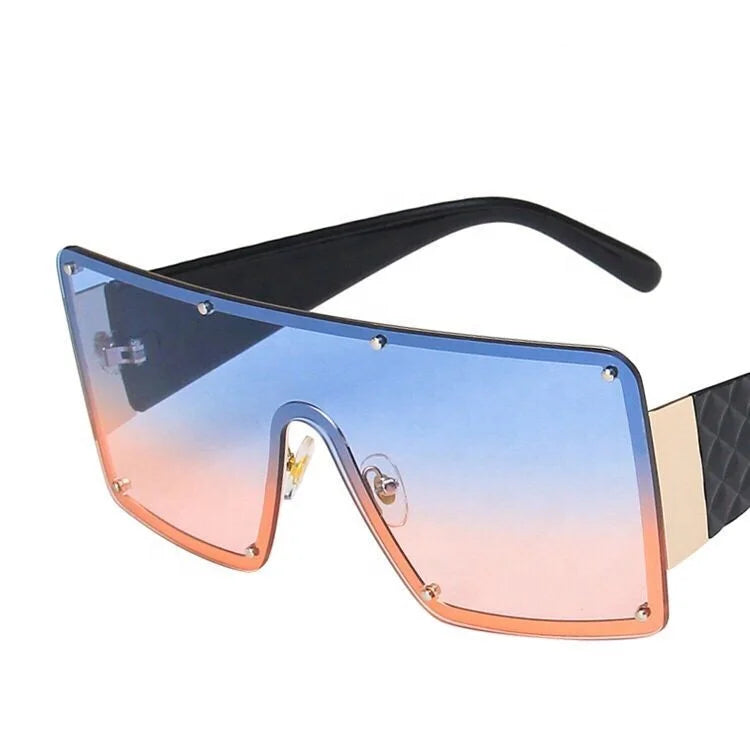 2021 Ins Popular Oversized PC Frame with Rivet Frameless Fashion Big Size Sunglasses
