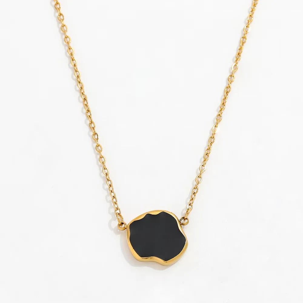 Fenny Wholesale 18K Gold Plated Waterproof Trendy Black&White Clouds Shaped Dripping Glue Pendant Stainless Steel Necklace