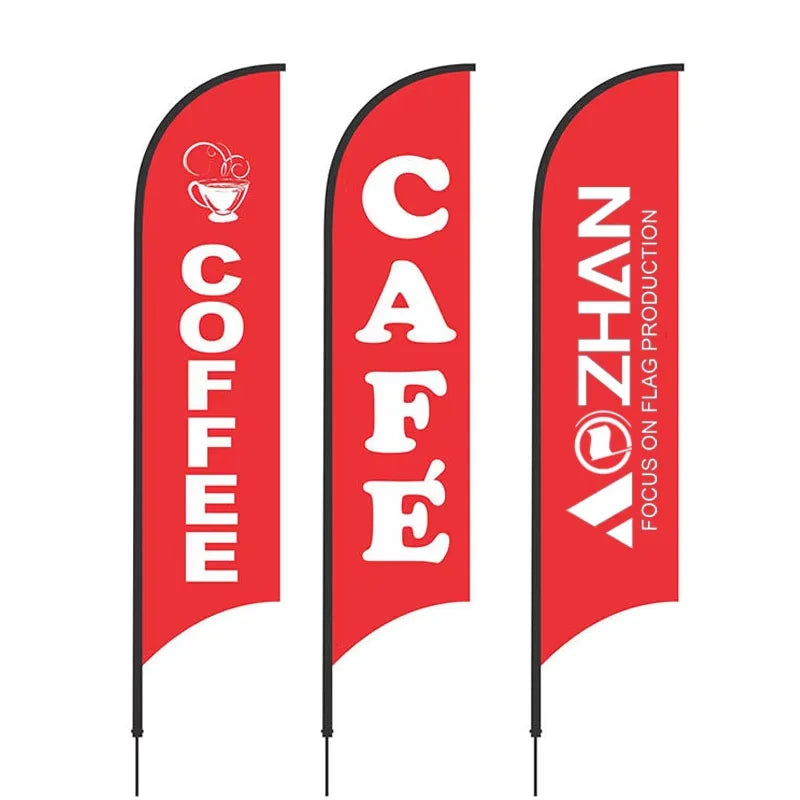 AOZHAN Teardrop Flying Banner Beach Flagpole  Open House Car Wash Swooper Custom Printed Feather Flag Banner with Spike Base
