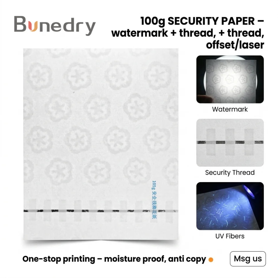 100g Single Line Security Thread Watermark Paper Bank Grade Anti-Counterfeitng Document Substrate