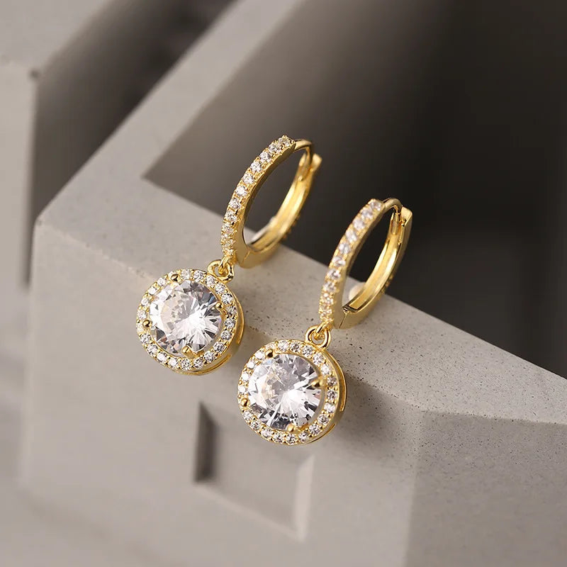 Light Luxury Zircon Earrings 925 Sterling Silver Fashion Korean Zircon Hoop Earrings for Women