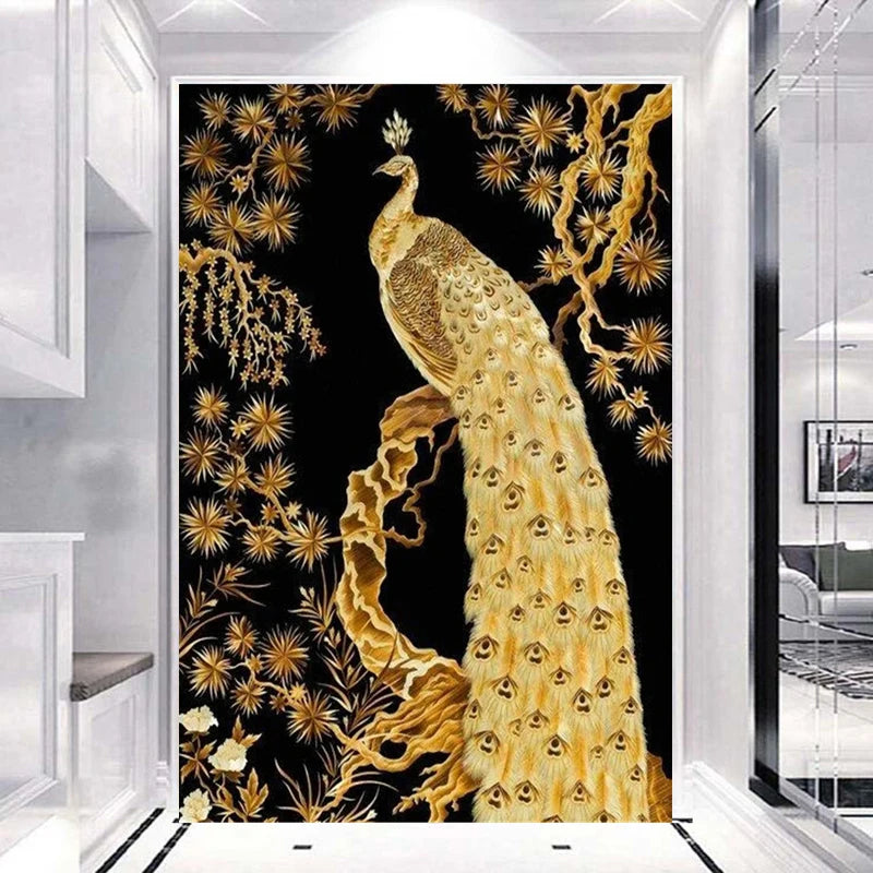 Animal Diamond Painting 5D Full Square/Round Golden Peacock Print Painted on Canvas Home Cross Stitch Accessories Painting Kits