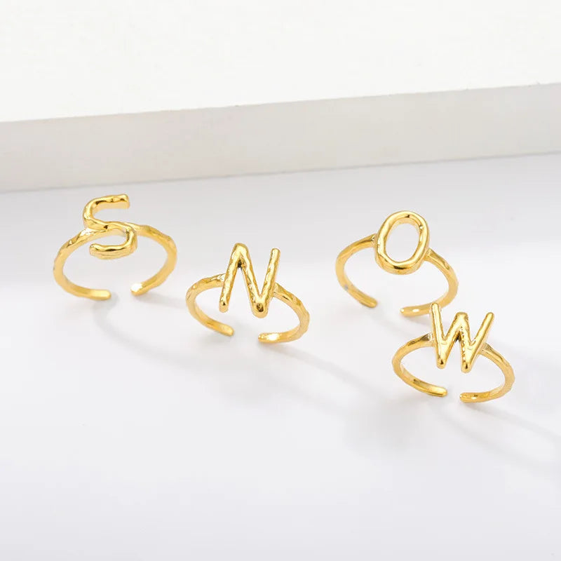 Personalized Hollow A-Z Gold Letter Ring Initials Name Alphabet Adjustable Open Knuckle Full Finger Rings