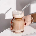 Hot Sale Customised Eco-Friendly Reusable Glass Coffee Cup Creative Latte American Mug 310ML with Straw