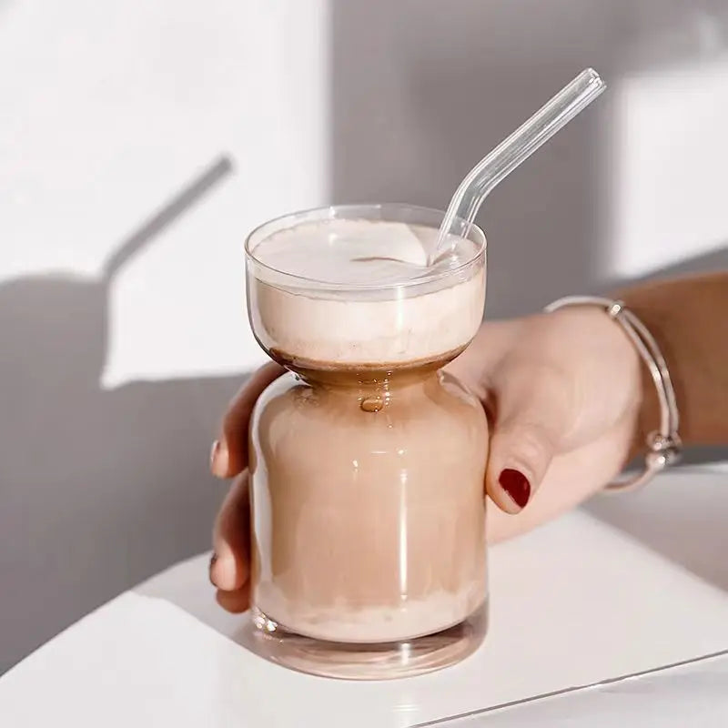 Hot Sale Customised Eco-Friendly Reusable Glass Coffee Cup Creative Latte American Mug 310ML with Straw