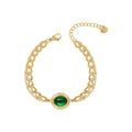 Latest 18K Gold Plated Stainless Steel Jewelry Cuban Chain Oval Green Glass Stone Pendant for Women Accessories Bracelet B232353