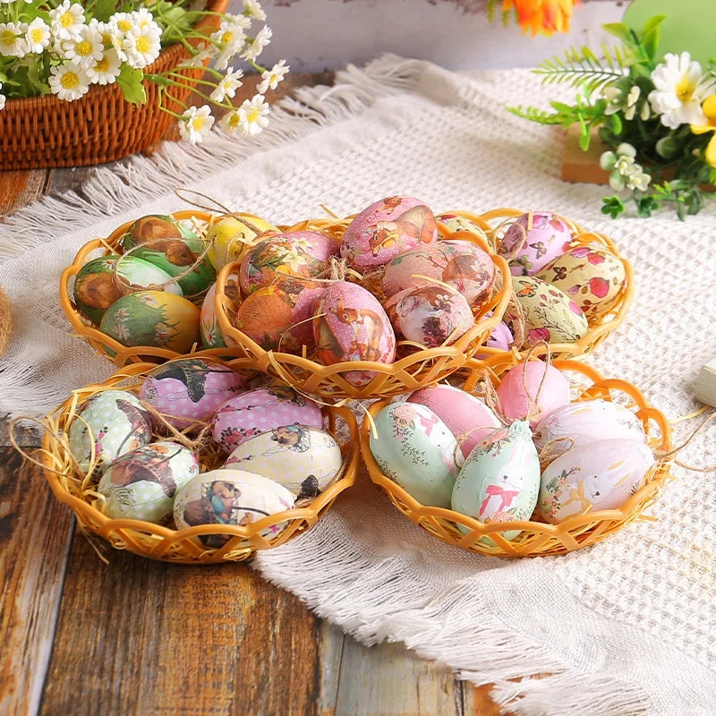 Easter Egg Hanging Decoration Creative Woven Basket DIY Painted Egg Easter Decoration Scene Layout