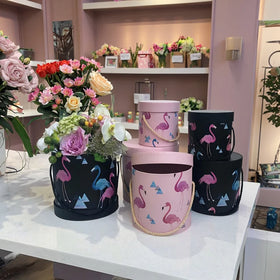 Printed Flamingo Pattern Round Paper Tube 3-Piece Set Portable Flower Box Holding Barrel Barrel Gift Box for Valentine's Day