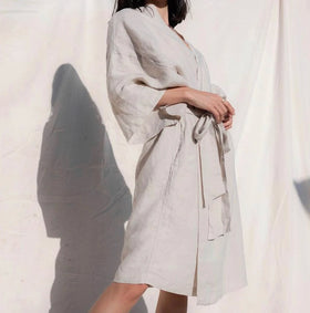 OEKO-TEX Organic 100% Flax Linen Robes for Women Pink 170gsm Soft Breathable for Summer Autumn Spring