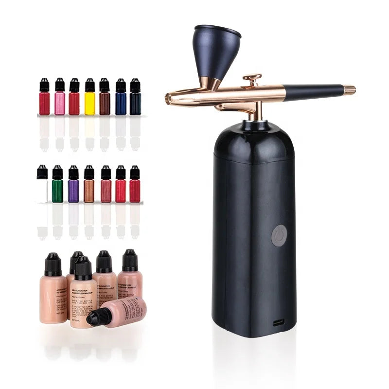 Portable Gravity Feed Rechargeable Airbrush Makeup Kit with Cordless Compressor for Cake Decoration Foundation Blush Bronzer