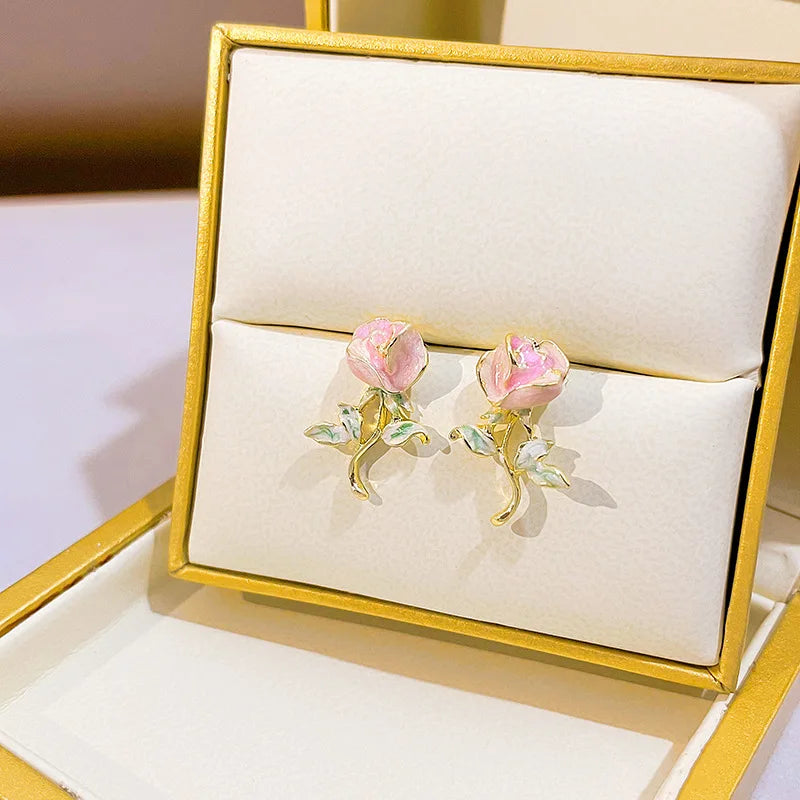 GT Fashion S925 Silver Needle Pearl Earrings Rose Earrings for Women Exquisite Pearl Temperament Earring Party Jewelry