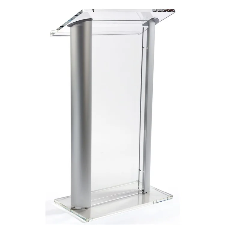 Clear Acrylic and Silver Aluminum Podium Acrylic Church Pulpit Lectern