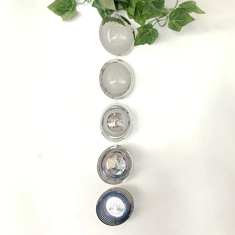 Factory Price Wind Spinner 60x10cm 5 Pieces Stainless Steel Rotating Metal Sheet 3D Wind Chime Pendant Decoration Gift