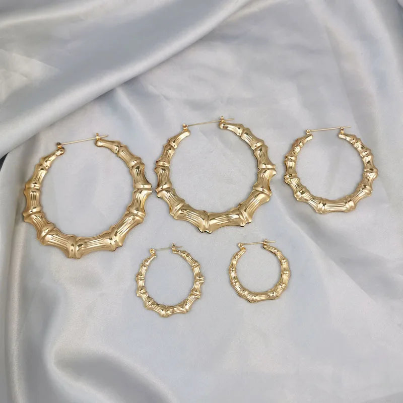 Punk Hip Hop Big Large Hoop Earrings Clip on Earrings Exaggerated Metal Gold Bamboo Custom Earrings for Party Gifts