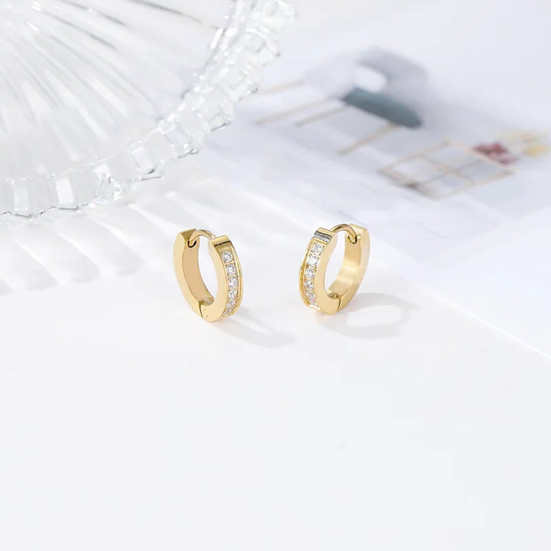 Simple Fashion Hoop Zircon Gold Earrings Stainless Steel Jewelry Bulk Wholesale Earrings Women