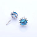 Wholesale Fashion Jewelry Natural Blue Crystal Earring White Gold Plated S925 Silver Flower Stud Earrings