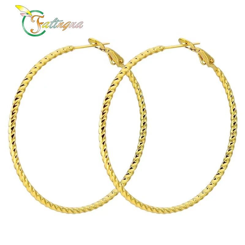 Fatingna Trendy Gold Plated Stainless Steel Earring Exaggerated Chunky Needle Circle Minimalist Niche Ear Buckle Fashion Forward