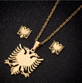Non Tarnish 18K Gold Silver Plated Stainless Steel Albanian Eagle Pendant Earring Necklace Jewelry Set for Women