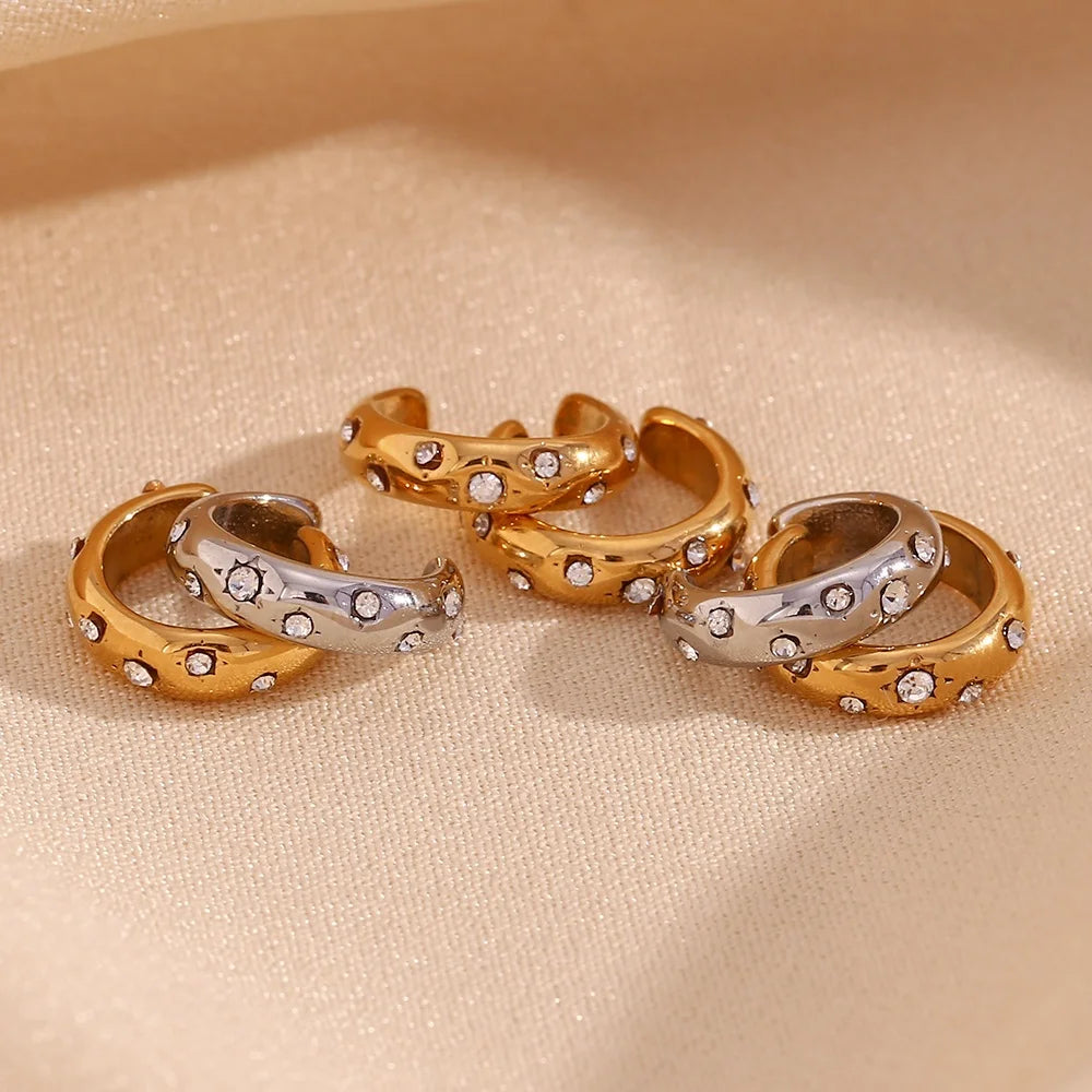 Dreamshow Zircon Cuff Earring Gold Plated Women's Accessories Fashion Jewelry Earrings Stainless Steel