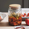 700ml Luxury Flower Embossed High Borosilicate Glass Kitchen Storage Jar Wooden Bamboo Lid Eco-Friendly Freshness Preservation