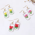 Fashion Women Real Flower Earring Charms Bloom Dried Pressed Flower Jewelry Geometry Resin Blossom Earrings