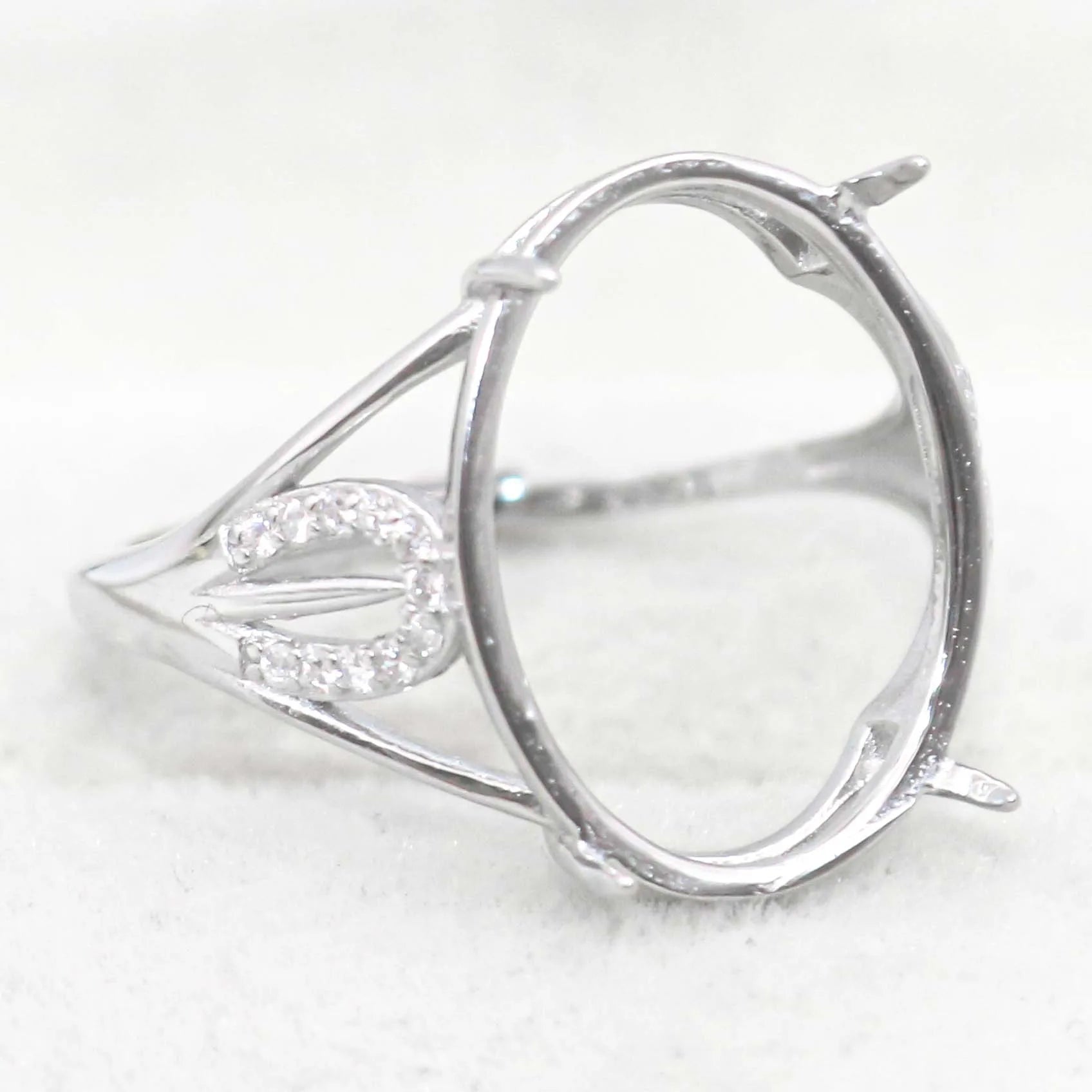 Sterling Silver 13*18mm Semi Mount Ring Empty Frame Blank Support Claws Setting S925 Base Holder Without Center Stone for Inlay