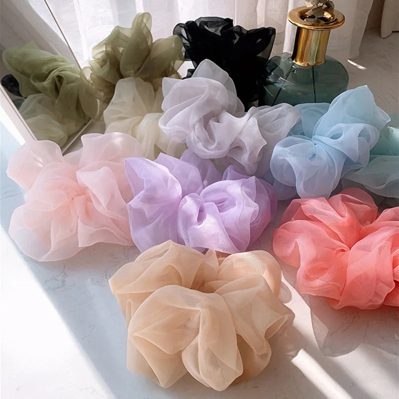 Trendy Hair Accessories Elegant Oversize Big 17cm Pure Organza Elastic Large Hair Scrunchies for Women