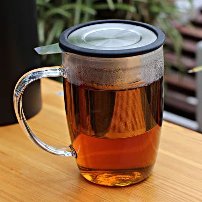 16oz Lead Free Loose Leaf Tea Mug Borosilicate Glass Teacup Glass Tea Infuser Cup With Stainless Steel Strainer