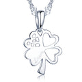 Hollowed S925 Sterling Silver Pendant Necklace for Women Four-leaf Clover Heart Engraved Love Vintage Style Rhodium for Weddings