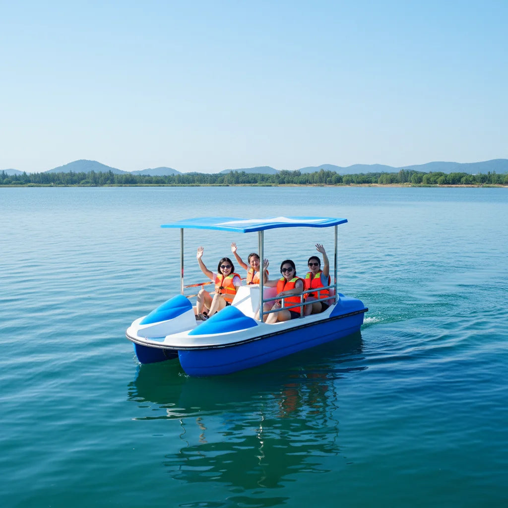 QIQU 4 Person Fiberglass Commercial Grade Pedal Boat for Guest Entertainment