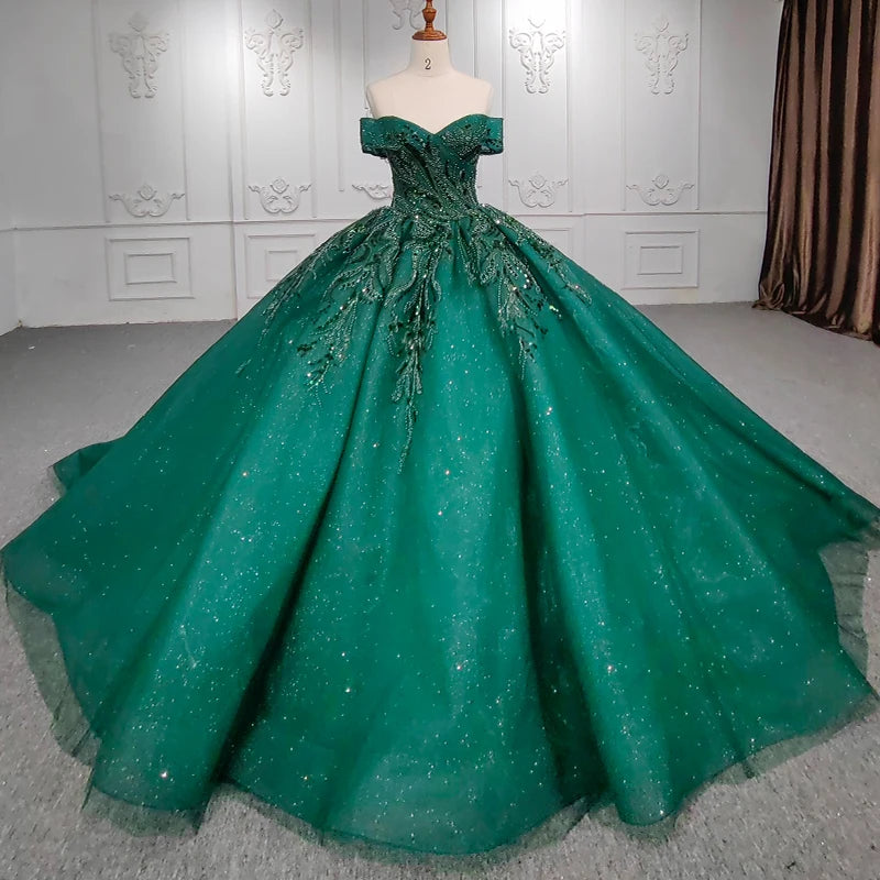 Off Shoulder V- Neck Beading Ball Gown Evening Dresses With Sequins Jancember 9957
