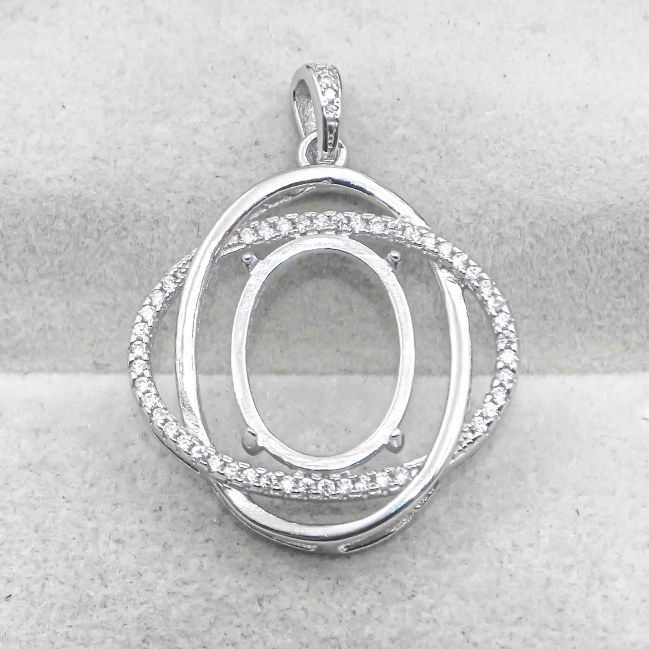 Sterling Silver 12*16mm Semi Mount Pendant Empty Frame Blank Support Setting S925 Base Holder Without Center Stone for DIY Inlay