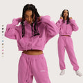 Dropshipping 345G Extra Thick Plush Hoodies Solid Short Top Loose Middle-waisted Pants Suit